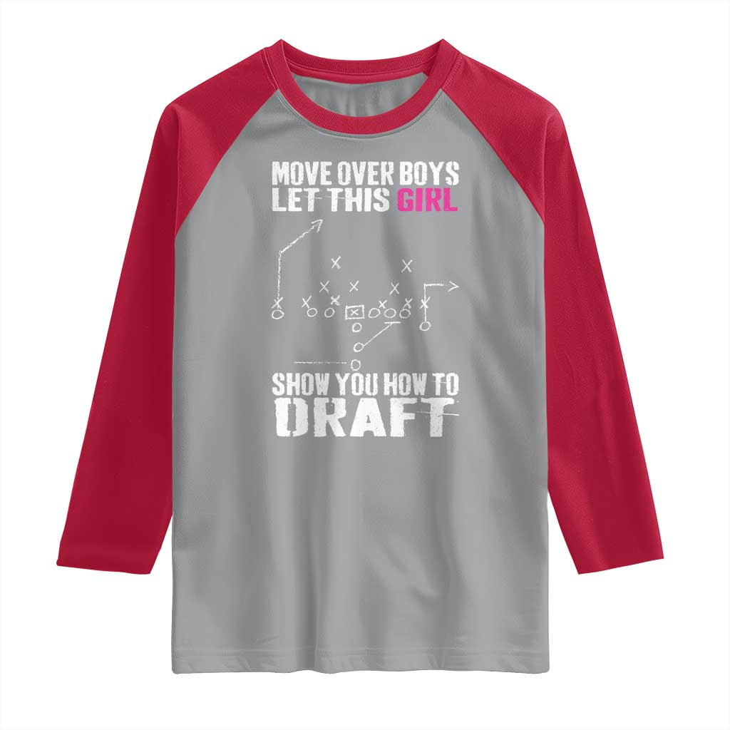 Girls Fantasy Football Raglan Shirt Move Over Boys Draft Party Commish FFL TS10 Sport Gray Red Print Your Wear