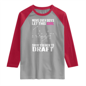 Girls Fantasy Football Raglan Shirt Move Over Boys Draft Party Commish FFL TS10 Sport Gray Red Print Your Wear