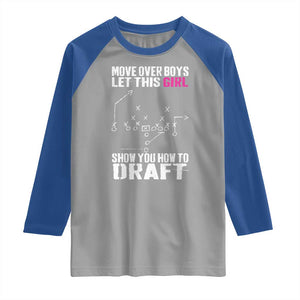 Girls Fantasy Football Raglan Shirt Move Over Boys Draft Party Commish FFL TS10 Sport Gray Royal Print Your Wear