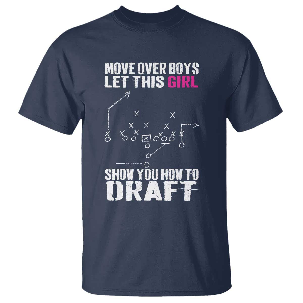 Girls Fantasy Football T Shirt Move Over Boys Draft Party Commish FFL TS10 Navy Print Your Wear
