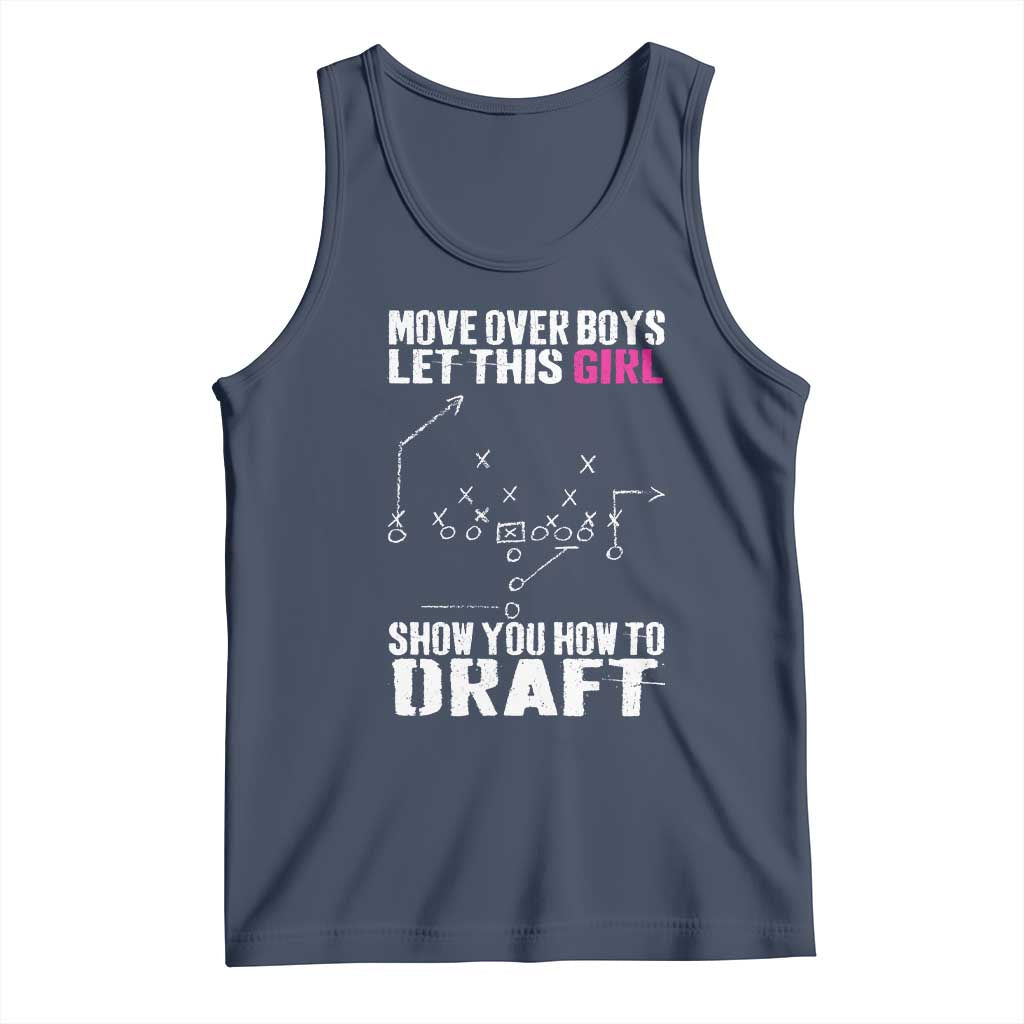 Girls Fantasy Football Tank Top Move Over Boys Draft Party Commish FFL TS10 Navy Print Your Wear