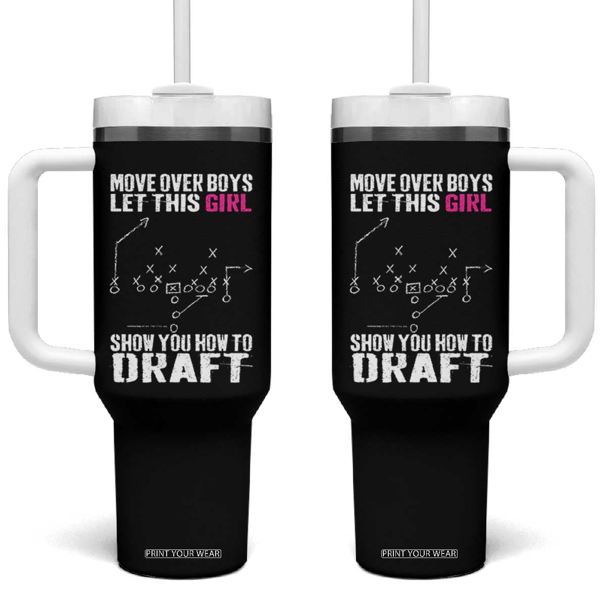 Girls Fantasy Football Tumbler With Handle Move Over Boys Draft Party Commish FFL TS10 One Size: 40 oz Black Print Your Wear