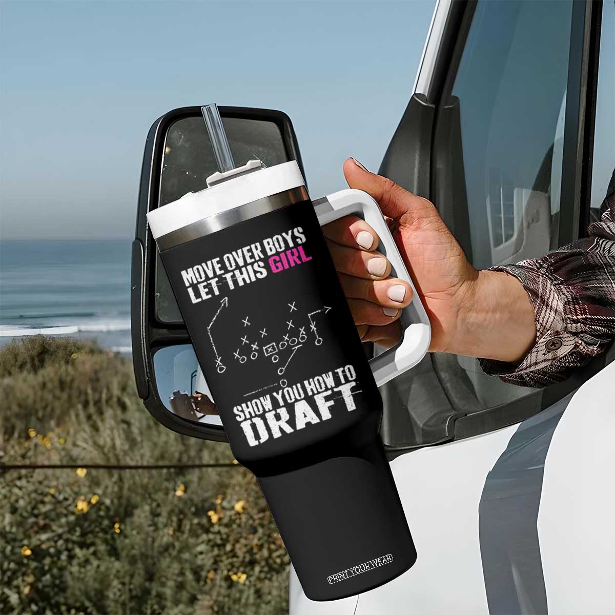 Girls Fantasy Football Tumbler With Handle Move Over Boys Draft Party Commish FFL TS10 Print Your Wear