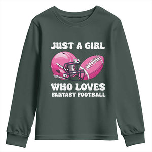 Funny Just A Girl Who Loves Fantasy Football Youth Sweatshirt TS10 Dark Forest Green Print Your Wear