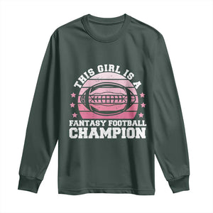 Funny This Girl Is A Fantasy Football Champion Long Sleeve Shirt Retro Champ Champion Draft TS10 Dark Forest Green Print Your Wear