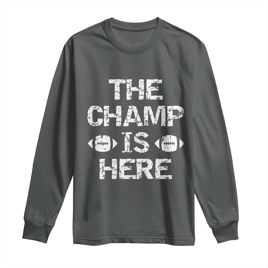 Funny Fantasy Football Champion Long Sleeve Shirt Champ Draft Party Commish FFL TS10 Dark Heather Print Your Wear