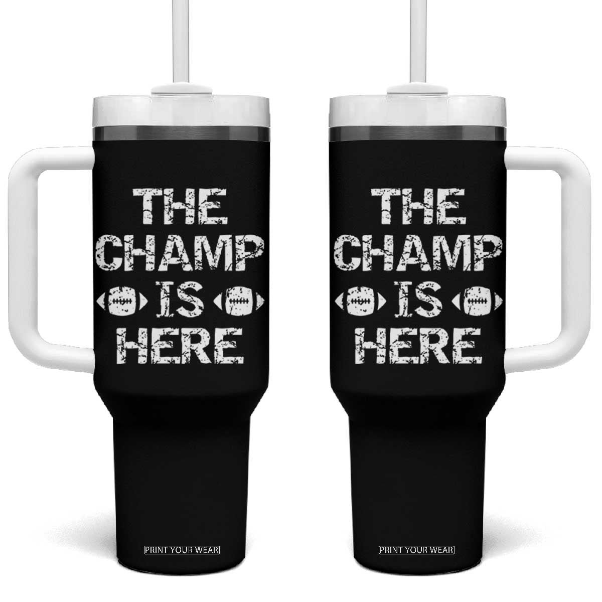 Funny Fantasy Football Champion Tumbler With Handle Champ Draft Party Commish FFL TS10 One Size: 40 oz Black Print Your Wear
