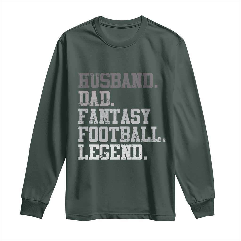 Husband Dad Fantasy Football Legend Long Sleeve Shirt Retro Fathers Day TS10 Dark Forest Green Print Your Wear