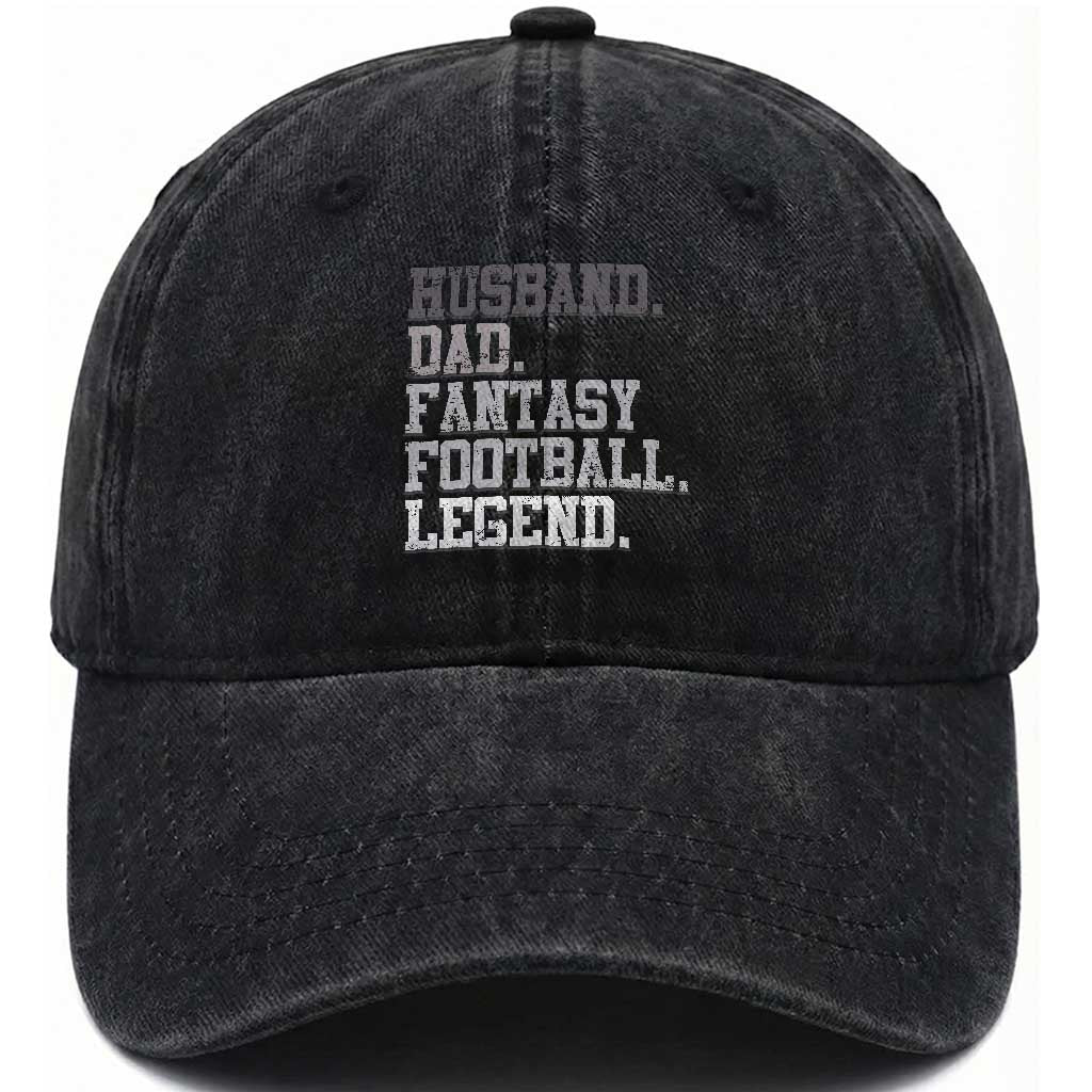 Husband Dad Fantasy Football Legend Washed Cotton Baseball Cap Retro Fathers Day TS10 Print Your Wear