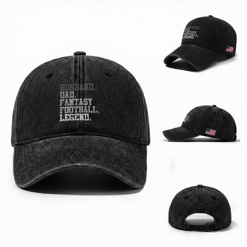 Husband Dad Fantasy Football Legend Washed Cotton Baseball Cap Retro Fathers Day TS10 Washed Cap Universal Fit Black Print Your Wear