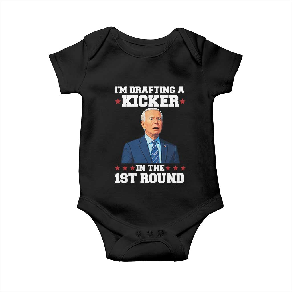 Funny Fantasy Football Baby Onesie Joe Biden Confused Drafting Kicker Draft Party TS10 Black Print Your Wear