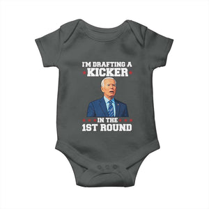 Funny Fantasy Football Baby Onesie Joe Biden Confused Drafting Kicker Draft Party TS10 Dark Heather Print Your Wear