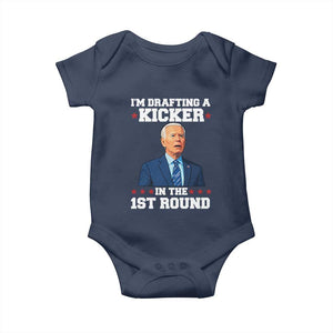 Funny Fantasy Football Baby Onesie Joe Biden Confused Drafting Kicker Draft Party TS10 Navy Print Your Wear