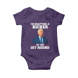 Funny Fantasy Football Baby Onesie Joe Biden Confused Drafting Kicker Draft Party TS10 Purple Print Your Wear