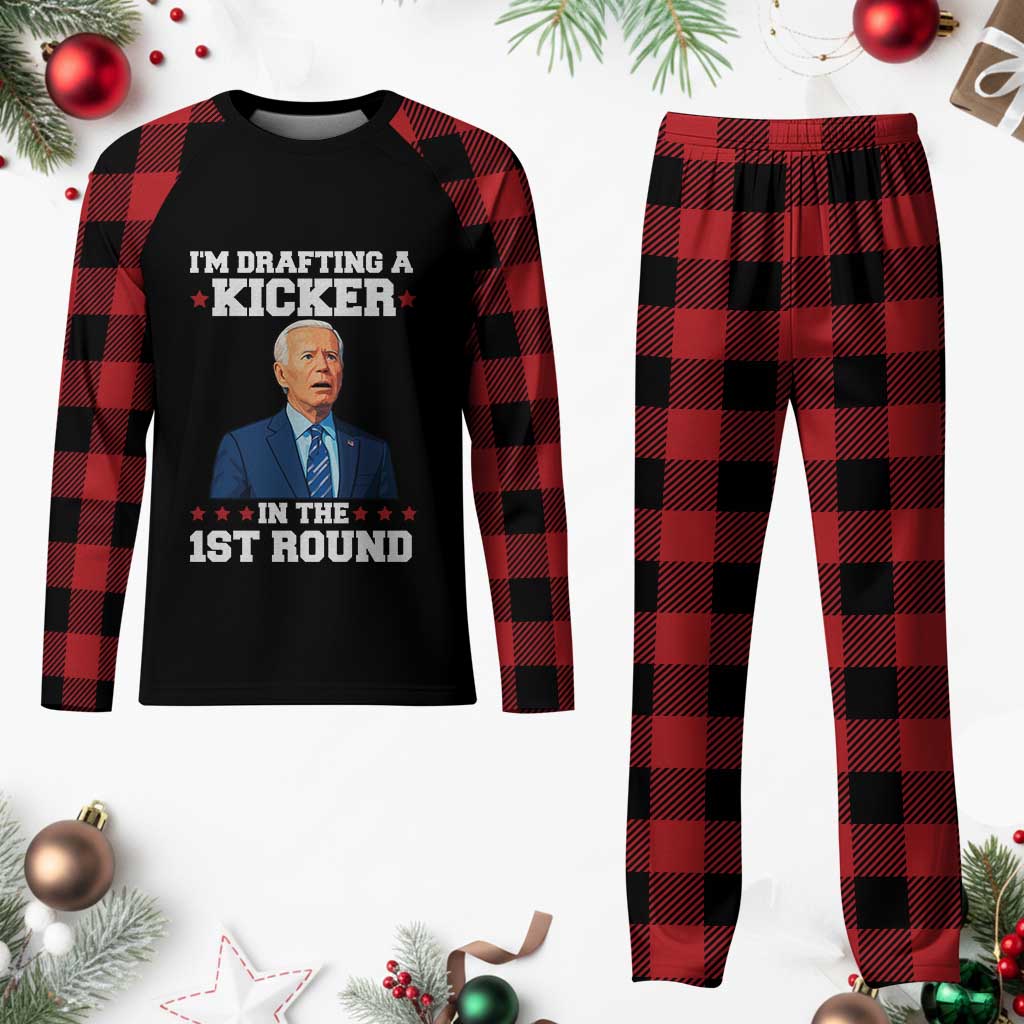 Funny Fantasy Football Plaid Pajama Set Joe Biden Confused Drafting Kicker Draft Party TS10 Buffalo Plaid Print Your Wear