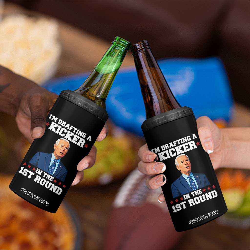 Funny Fantasy Football 4 in 1 Can Cooler Tumbler Joe Biden Confused Drafting Kicker Draft Party TS10 Print Your Wear