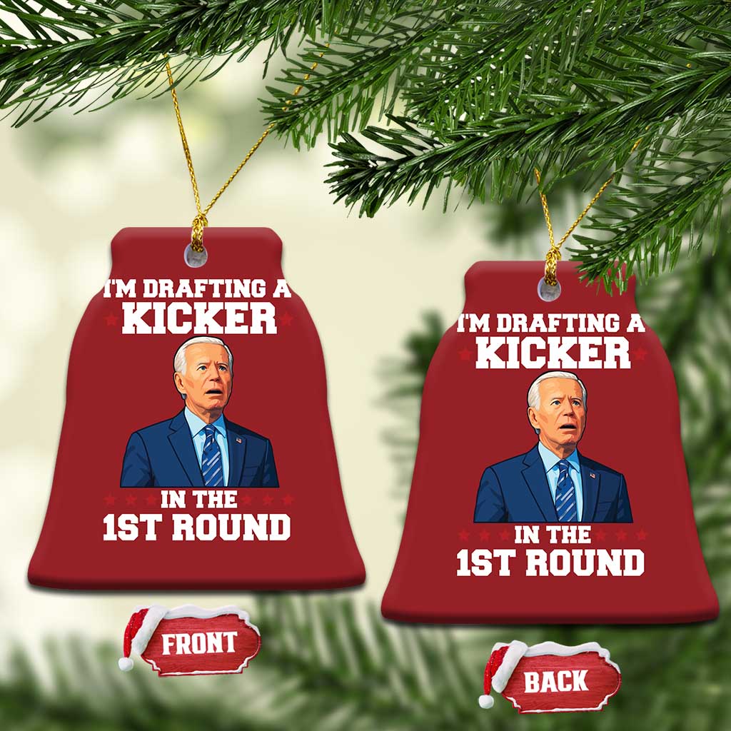 Funny Fantasy Football Christmas Ornament Joe Biden Confused Drafting Kicker Draft Party TS10 Bell Flake Red Print Your Wear