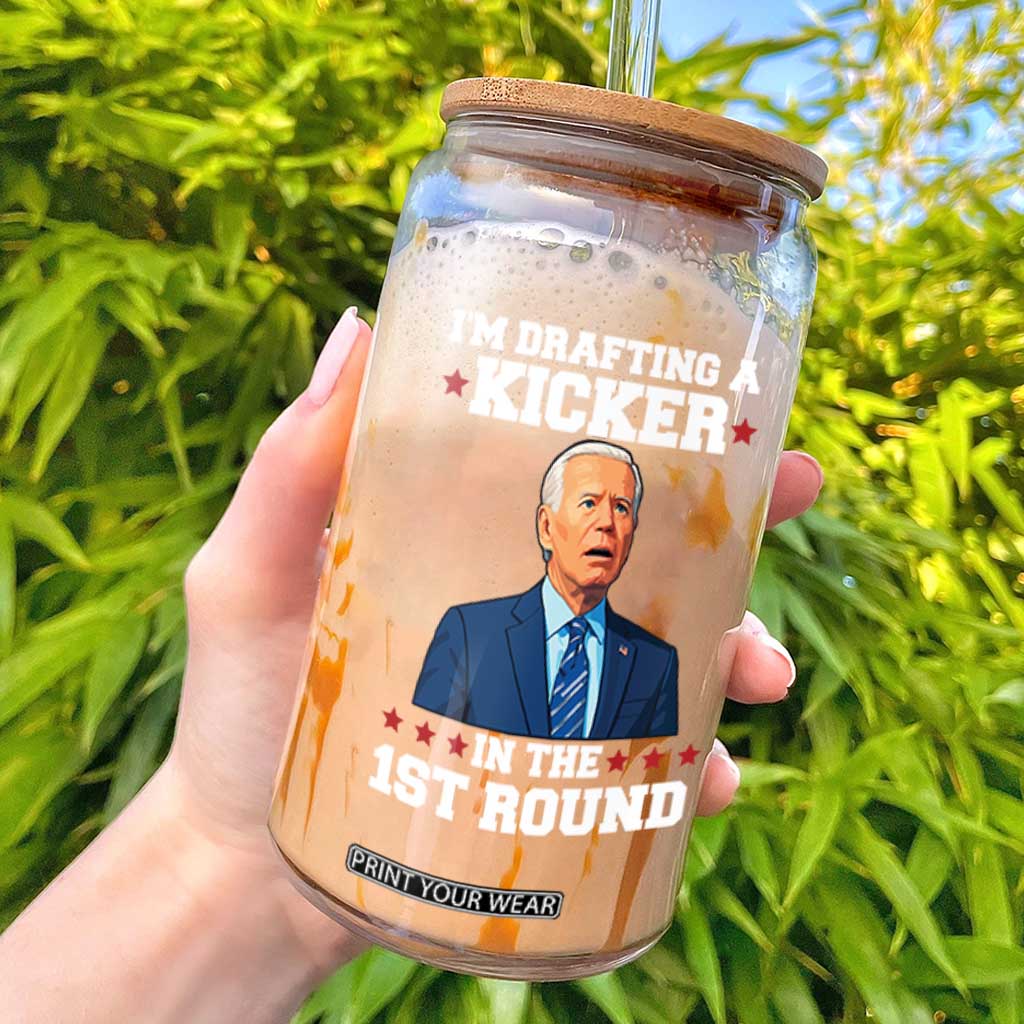 Funny Fantasy Football Glass Can Joe Biden Confused Drafting Kicker Draft Party TS10 Black Print Your Wear