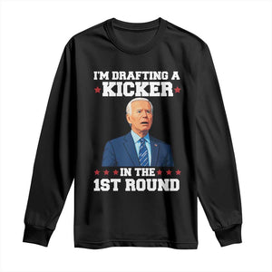 Funny Fantasy Football Long Sleeve Shirt Joe Biden Confused Drafting Kicker Draft Party TS10 Black Print Your Wear