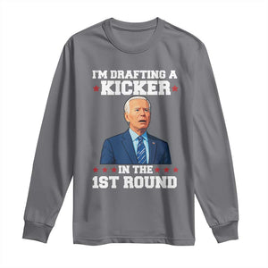 Funny Fantasy Football Long Sleeve Shirt Joe Biden Confused Drafting Kicker Draft Party TS10 Charcoal Print Your Wear