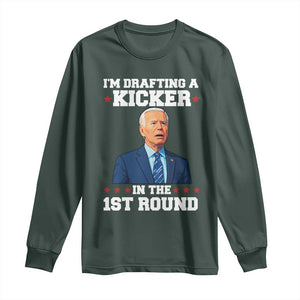 Funny Fantasy Football Long Sleeve Shirt Joe Biden Confused Drafting Kicker Draft Party TS10 Dark Forest Green Print Your Wear