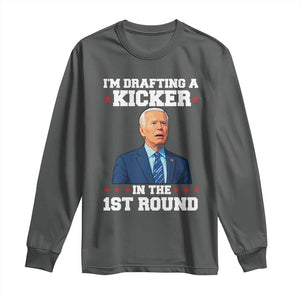 Funny Fantasy Football Long Sleeve Shirt Joe Biden Confused Drafting Kicker Draft Party TS10 Dark Heather Print Your Wear