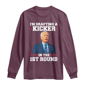 Funny Fantasy Football Long Sleeve Shirt Joe Biden Confused Drafting Kicker Draft Party TS10 Maroon Print Your Wear