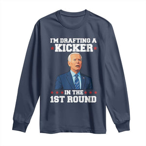 Funny Fantasy Football Long Sleeve Shirt Joe Biden Confused Drafting Kicker Draft Party TS10 Navy Print Your Wear