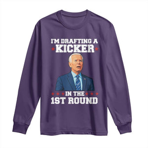Funny Fantasy Football Long Sleeve Shirt Joe Biden Confused Drafting Kicker Draft Party TS10 Purple Print Your Wear