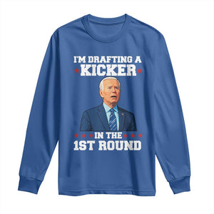 Funny Fantasy Football Long Sleeve Shirt Joe Biden Confused Drafting Kicker Draft Party TS10 Royal Blue Print Your Wear