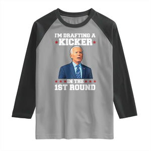Funny Fantasy Football Raglan Shirt Joe Biden Confused Drafting Kicker Draft Party TS10 Sport Gray Black Print Your Wear
