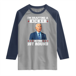 Funny Fantasy Football Raglan Shirt Joe Biden Confused Drafting Kicker Draft Party TS10 Sport Gray Navy Print Your Wear