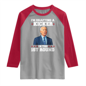 Funny Fantasy Football Raglan Shirt Joe Biden Confused Drafting Kicker Draft Party TS10 Sport Gray Red Print Your Wear