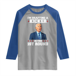 Funny Fantasy Football Raglan Shirt Joe Biden Confused Drafting Kicker Draft Party TS10 Sport Gray Royal Print Your Wear