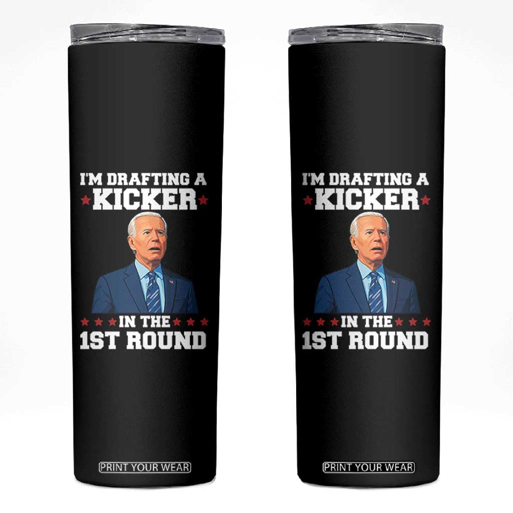 Funny Fantasy Football Skinny Tumbler Joe Biden Confused Drafting Kicker Draft Party TS10 Black Print Your Wear