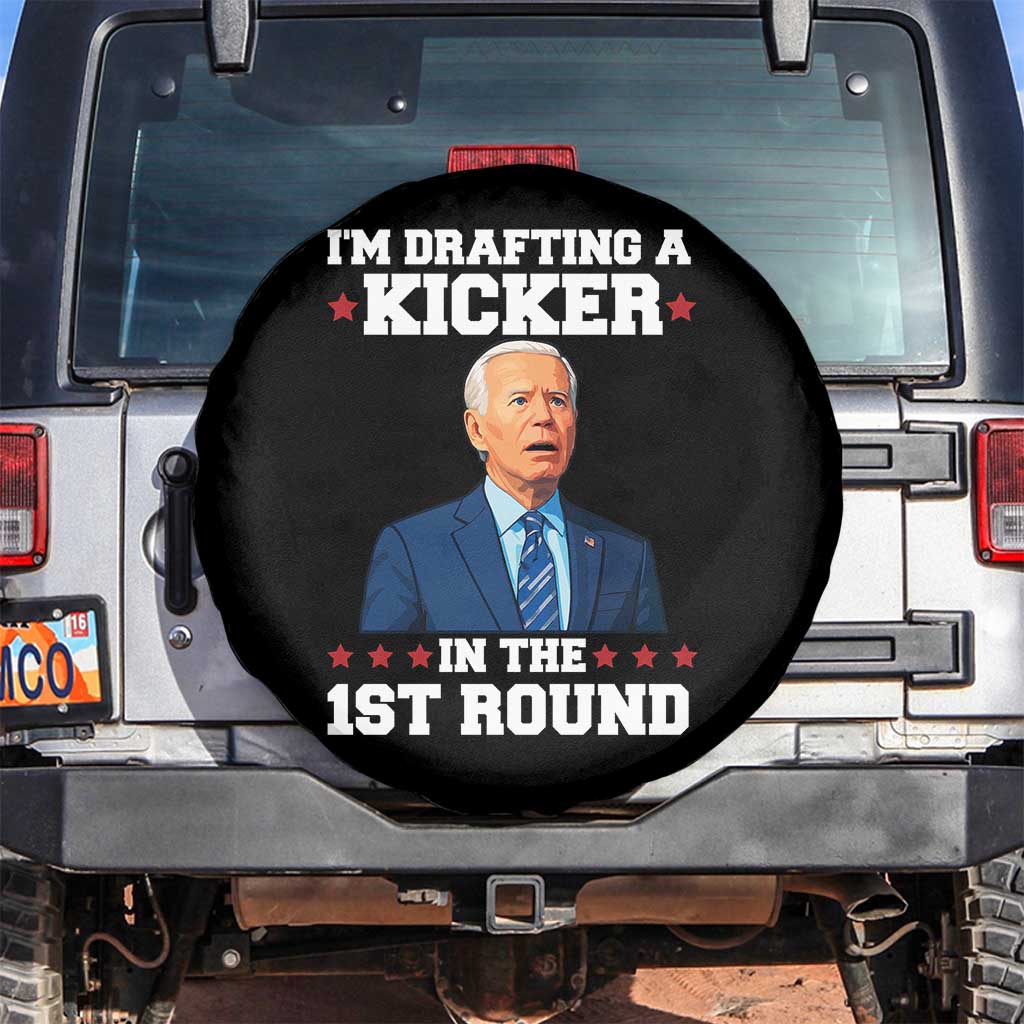Funny Fantasy Football Spare Tire Cover Joe Biden Confused Drafting Kicker Draft Party TS10 No hole Black Print Your Wear