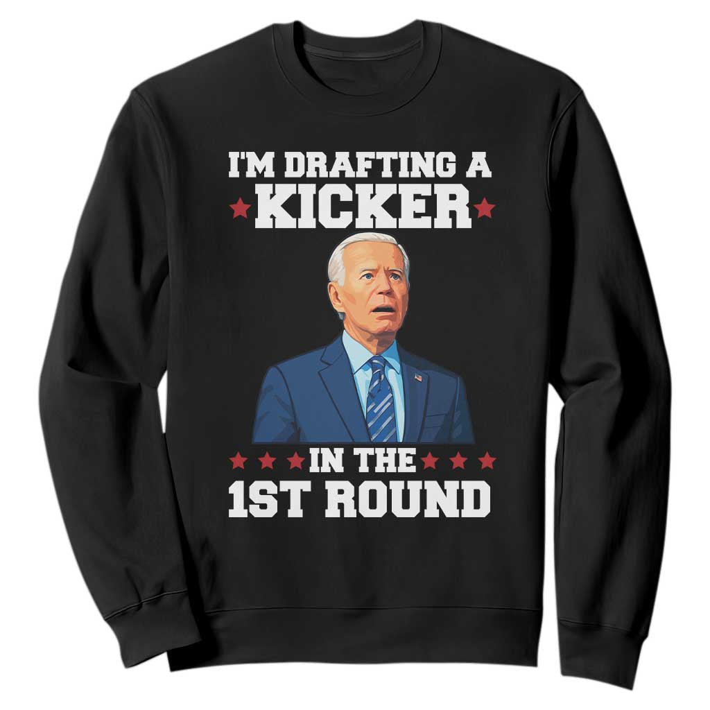 Funny Fantasy Football Sweatshirt Joe Biden Confused Drafting Kicker Draft Party TS10 Black Print Your Wear