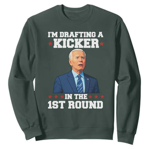 Funny Fantasy Football Sweatshirt Joe Biden Confused Drafting Kicker Draft Party TS10 Dark Forest Green Print Your Wear