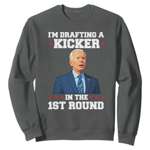 Funny Fantasy Football Sweatshirt Joe Biden Confused Drafting Kicker Draft Party TS10 Dark Heather Print Your Wear