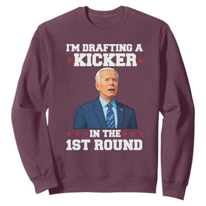 Funny Fantasy Football Sweatshirt Joe Biden Confused Drafting Kicker Draft Party TS10 Maroon Print Your Wear