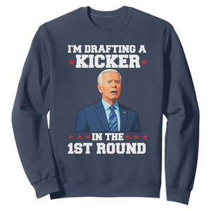 Funny Fantasy Football Sweatshirt Joe Biden Confused Drafting Kicker Draft Party TS10 Navy Print Your Wear