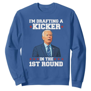 Funny Fantasy Football Sweatshirt Joe Biden Confused Drafting Kicker Draft Party TS10 Royal Blue Print Your Wear