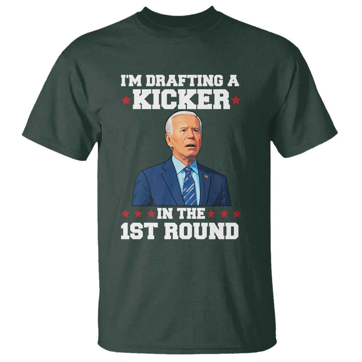 Funny Fantasy Football T Shirt Joe Biden Confused Drafting Kicker Draft Party TS10 Dark Forest Green Print Your Wear