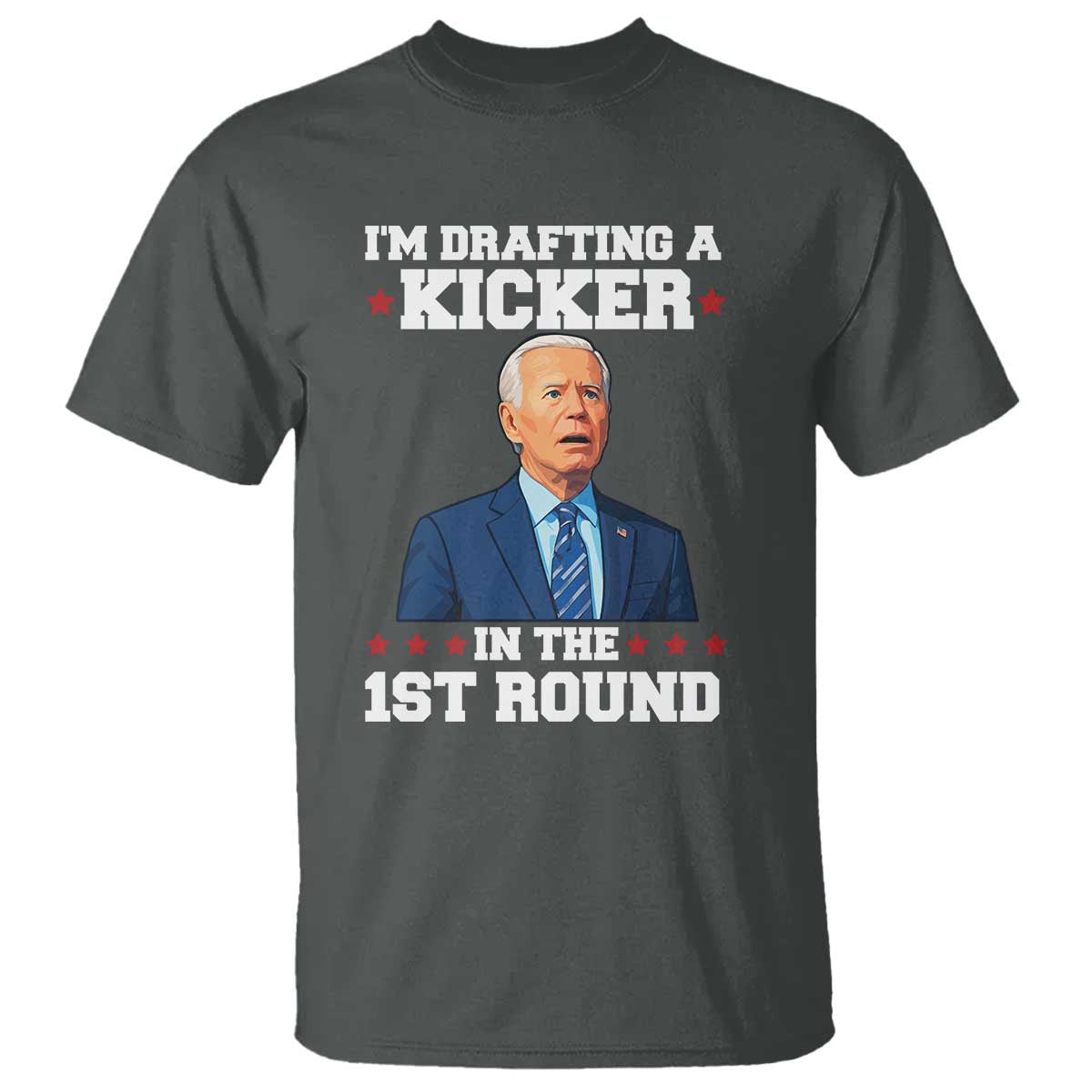 Funny Fantasy Football T Shirt Joe Biden Confused Drafting Kicker Draft Party TS10 Dark Heather Print Your Wear