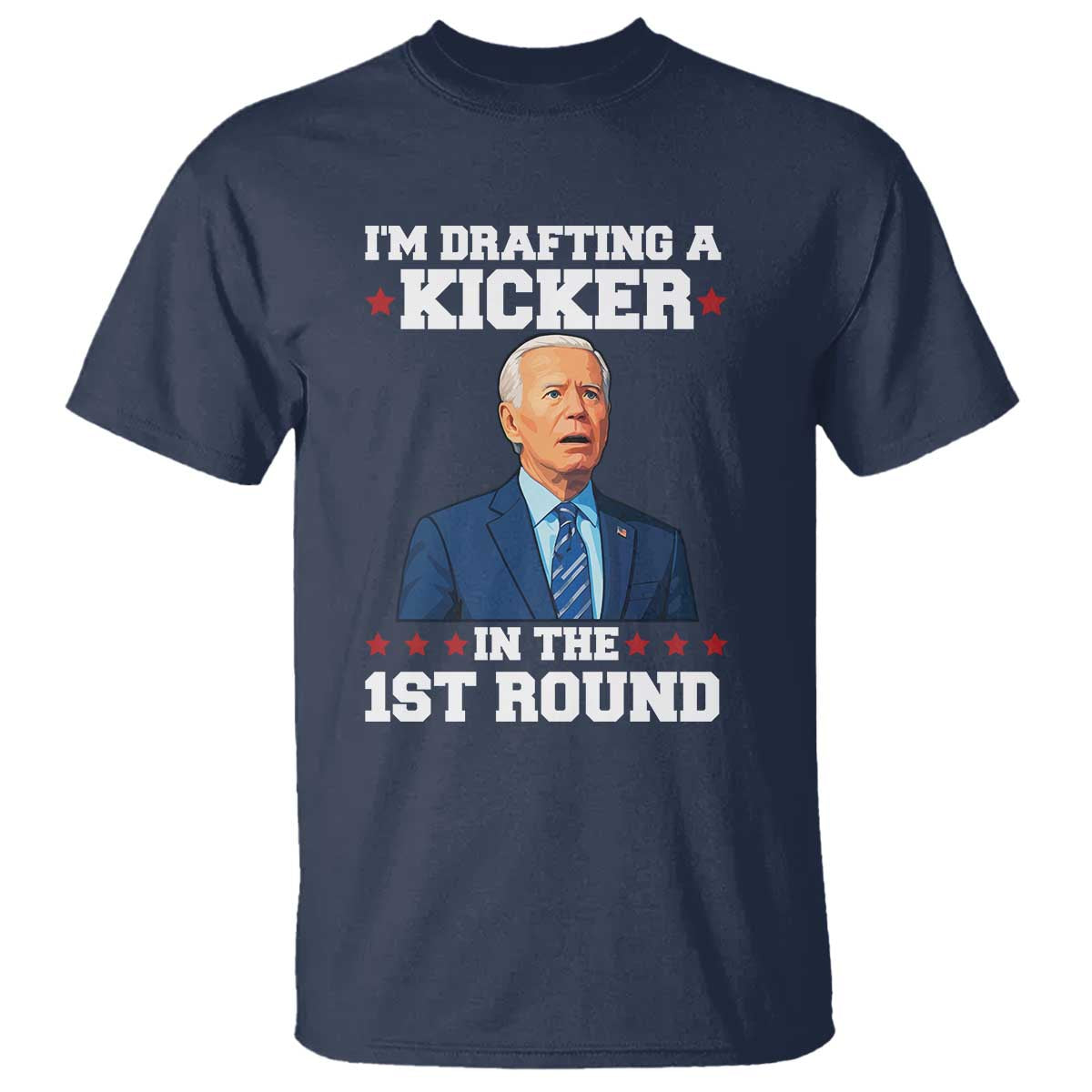 Funny Fantasy Football T Shirt Joe Biden Confused Drafting Kicker Draft Party TS10 Navy Print Your Wear