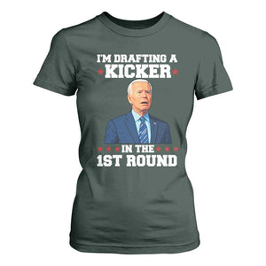 Funny Fantasy Football T Shirt For Women Joe Biden Confused Drafting Kicker Draft Party TS10 Dark Forest Green Print Your Wear