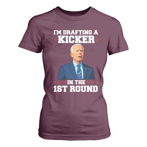 Funny Fantasy Football T Shirt For Women Joe Biden Confused Drafting Kicker Draft Party TS10 Maroon Print Your Wear