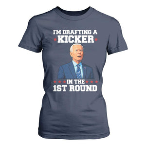 Funny Fantasy Football T Shirt For Women Joe Biden Confused Drafting Kicker Draft Party TS10 Navy Print Your Wear