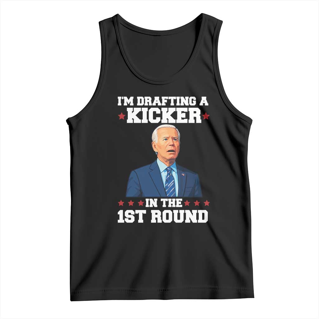 Funny Fantasy Football Tank Top Joe Biden Confused Drafting Kicker Draft Party TS10 Black Print Your Wear