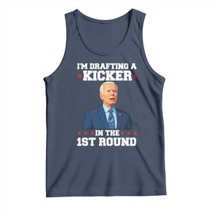 Funny Fantasy Football Tank Top Joe Biden Confused Drafting Kicker Draft Party TS10 Navy Print Your Wear